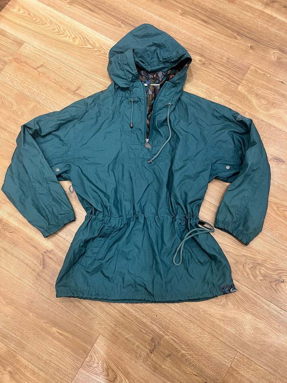 VTG 90s Vangrack Nylon Anorak Windbreaker Jacket Mens Medium Teal Geometric Hood